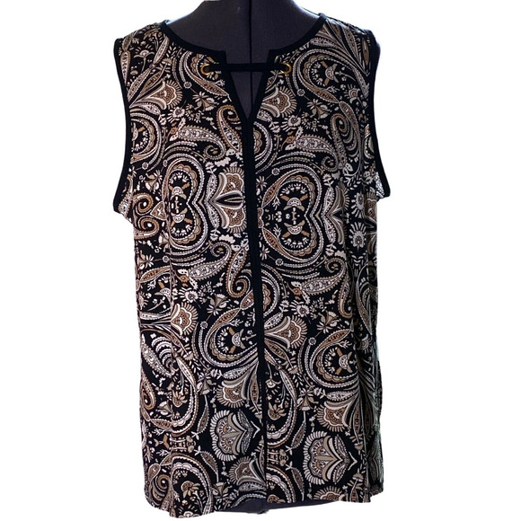 LIZ CLAIBORNE Women's Large Sleeveless Keyhole Front Paisley Stretch Knit Top - Picture 1 of 10